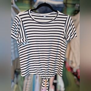 Green Envelope Casual Striped Top - Navy and White